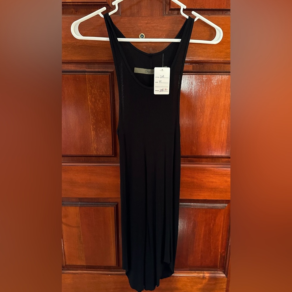 Enza Costa Black Ribbed Tank Top Silk Blend Size Medium NWT Tunic Length
